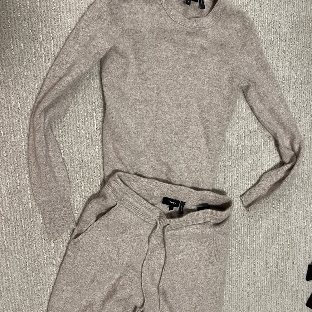 Theory Beige Knit Sweater and Pant Set